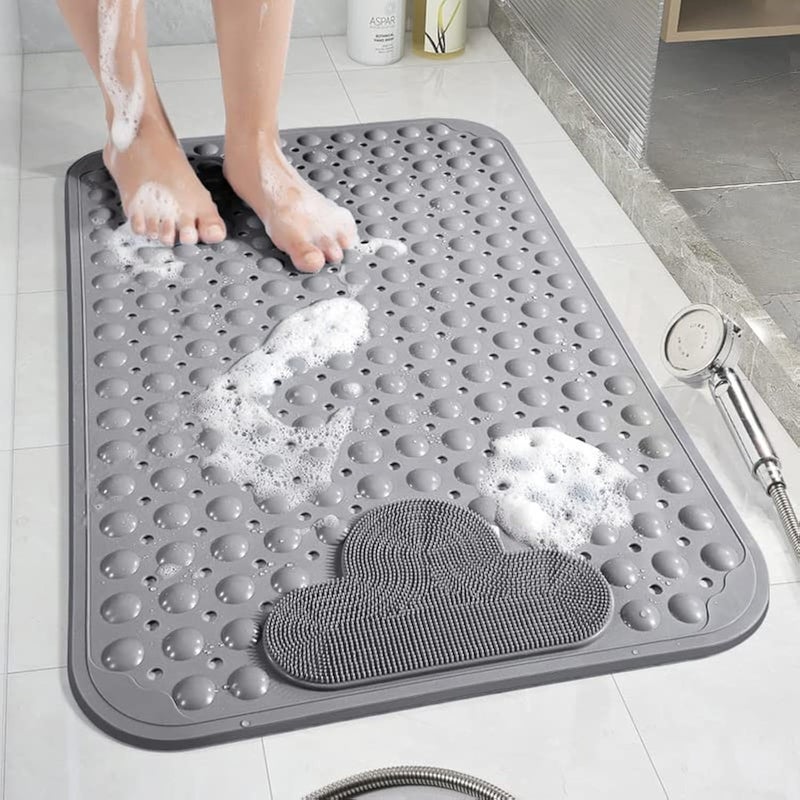 Mata antypoślizgowa do wanny 70 x 40 cm, mata antypoślizgowa z przyssawką, mata prysznicowa, mata masująca, szara