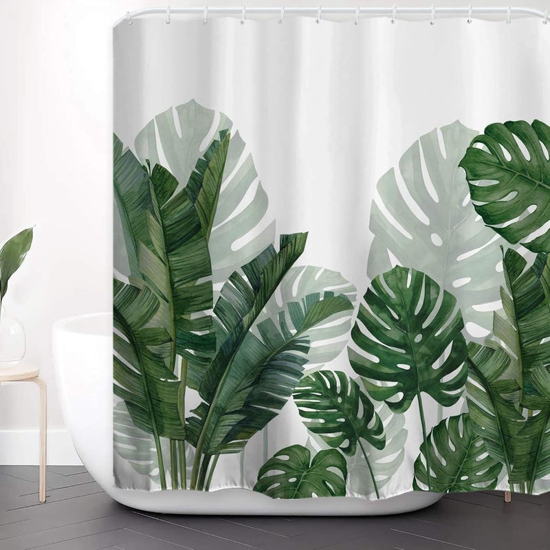 Zasłona prysznicowa anty-pleśniowa 150*180 cm, wzór tropikalnych liści, dekoracja łazienki, z haczykami, zmywalna