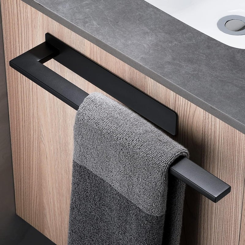 Wieszak ścienny na ręczniki ze stali nierdzewnej, czarny kwadratowy wieszak na ręczniki z jednym ramieniem, samoprzylepny uchwyt na ręczniki