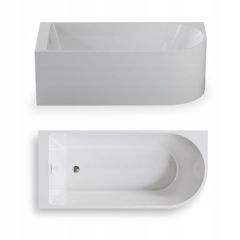 CORCIANO Wanna wolnostojąca przyścienna NAROŻNA PULA LEWA 160 x 75 cm biała system przelewowy AKCESORIA SREBRNE