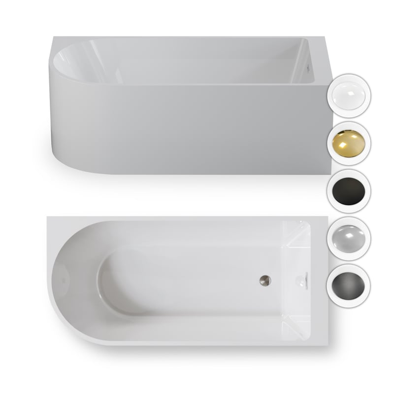 CORCIANO Wanna wolnostojąca przyścienna NAROŻNA PULA PRAWA 160 x 75 cm biała system przelewowy AKCESORIA ZŁOTE