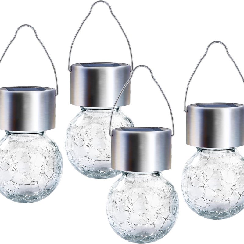 Zestaw 4 lamp solarnych wiszących w kształcie pękniętych kul do ogrodu i na trawnik (światło zmieniające kolor)