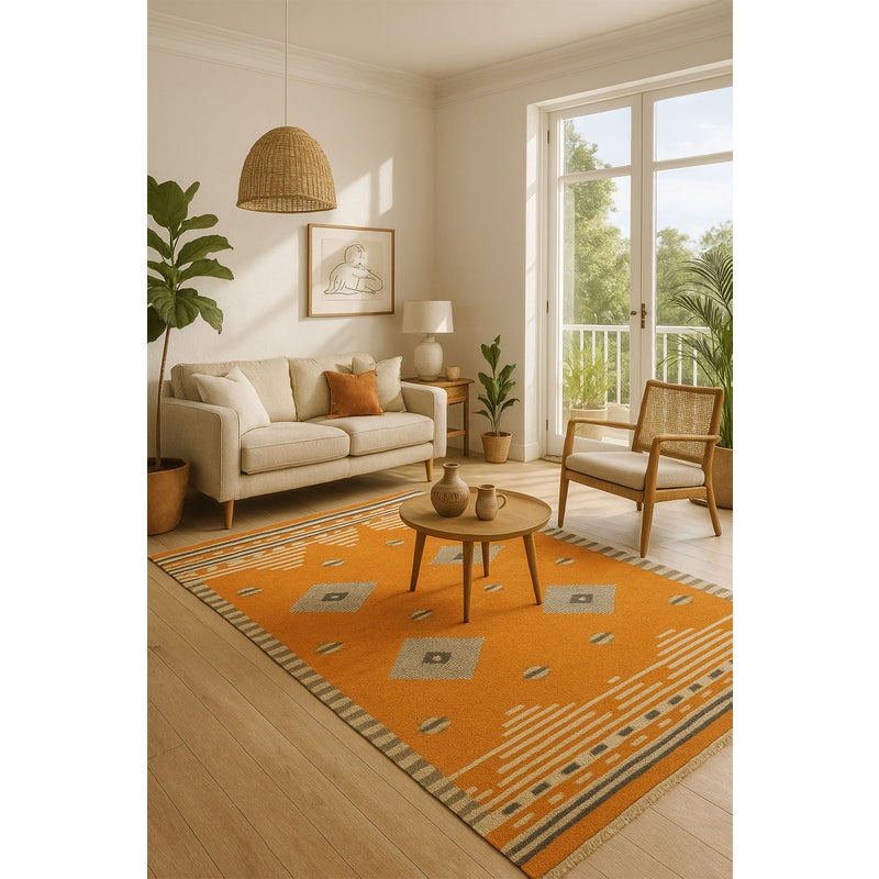 Hamid - KILIM AZTECA 300x200 - Dywan kilimowy, tkany ręcznie, 100% wełny, do salonu, sypialni, jadalni