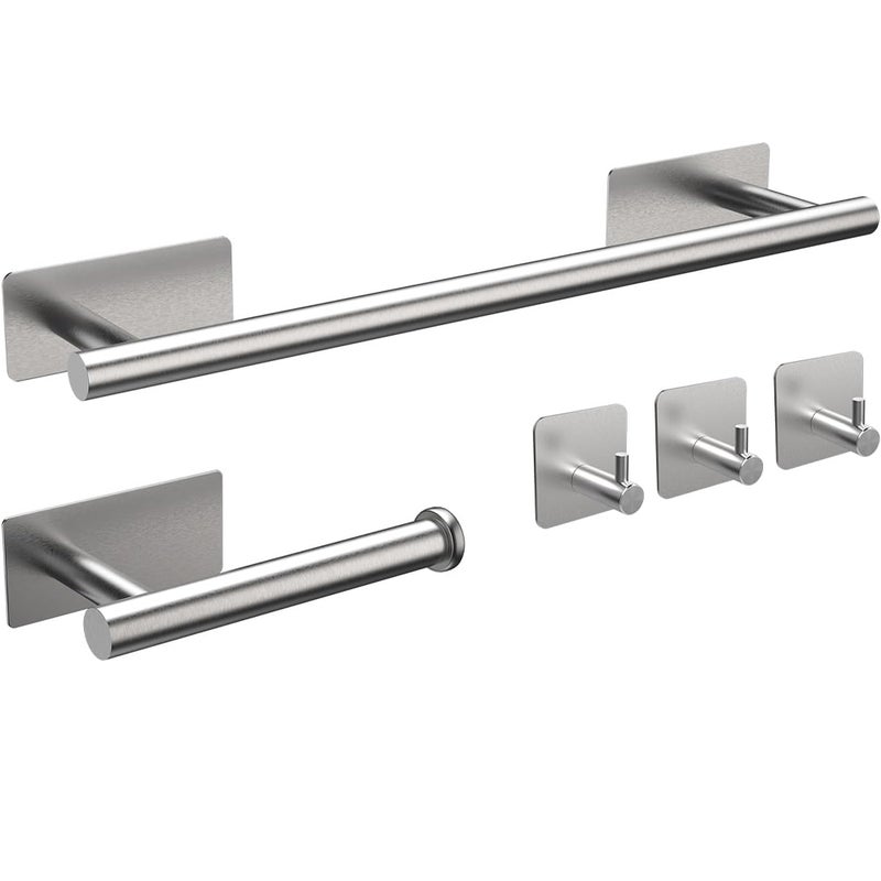 Zestaw wieszaków na ręczniki łazienkowe, zawiera samoprzylepny wieszak na ręczniki, uchwyt na papier toaletowy, 3 haczyki na ręczniki, szczotkowana s