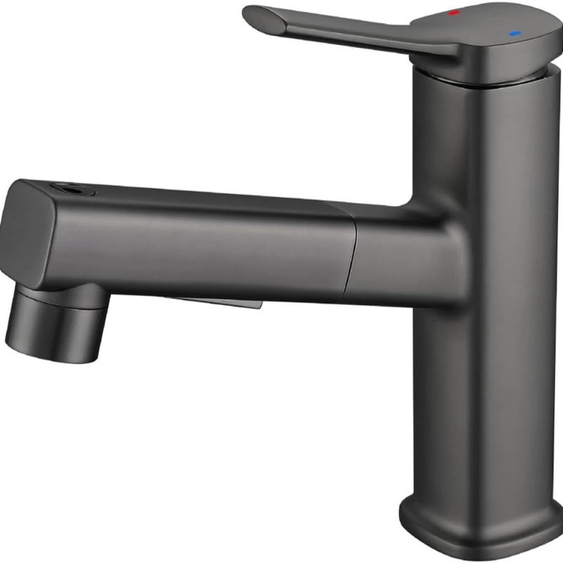 Bateria łazienkowa, trzy tryby wody (strumień, strumień, fontanna), wyciągana wylewka natryskowa (szara)