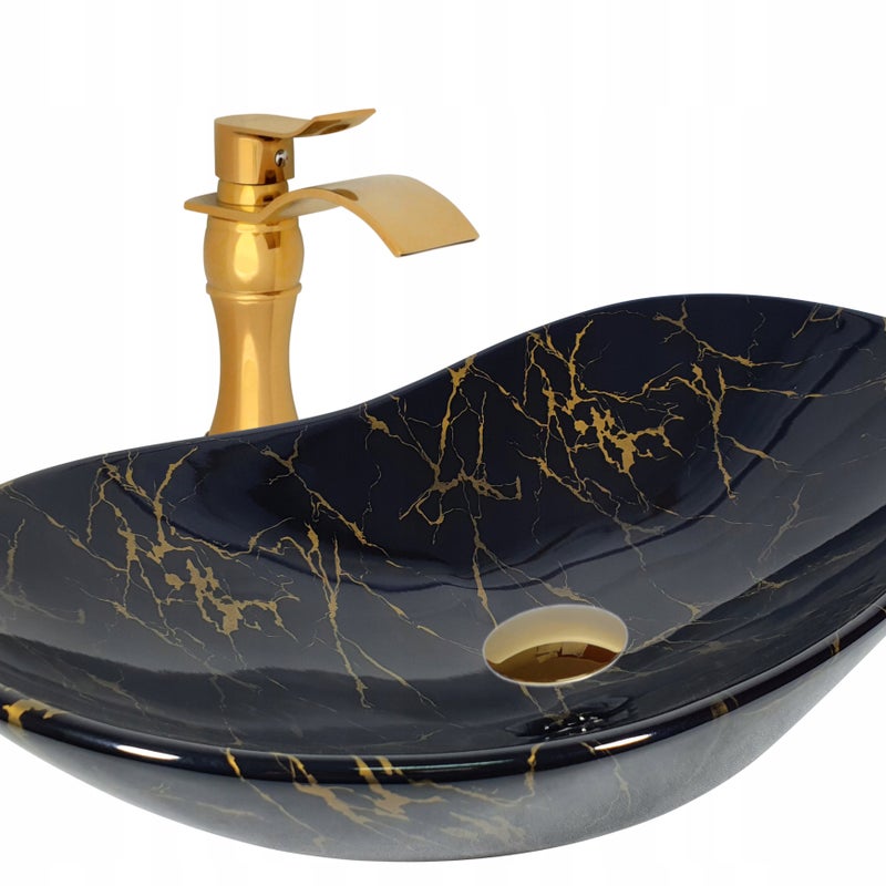 Opinie o Umywalka nablatowa Estiva FABA Marmo Black Gold marmur czarna złote żyłki 60,5x30x16 cm