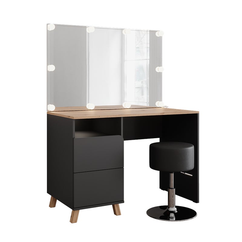 Vicco Stół do toalety Karen, Antracyt/Artisan, 110 cm ze stołkiem i lampkami LED