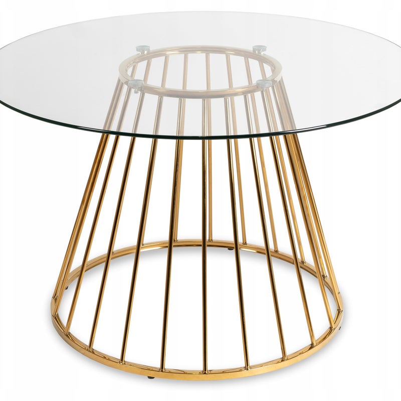 Stół Okrągły Szklany Glamour Do Jadalni Salonu Złote Nogi OLIVIER Ø120