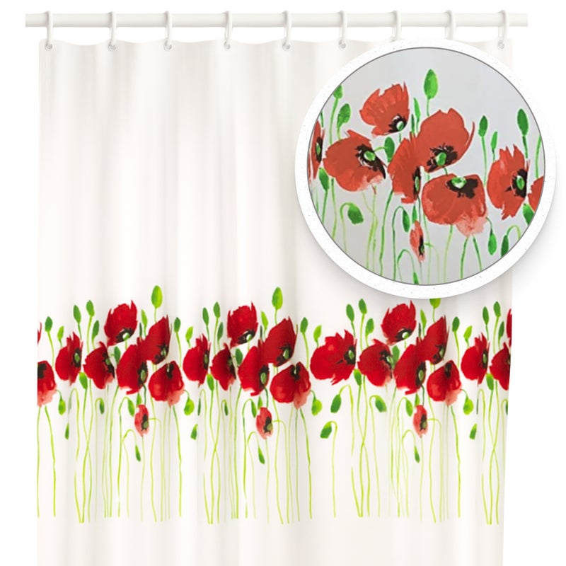 Zasłona prysznicowa Estiva tekstylna 180x200 wzór maki