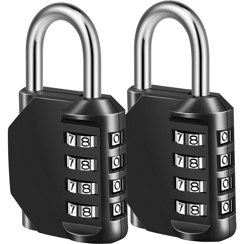 Kłódka szyfrowa 4-cyfrowa, wodoodporna kłódka ze stopu cynku do drzwi, szkół, siłowni i szafek (opakowanie 2 szt.), czarna