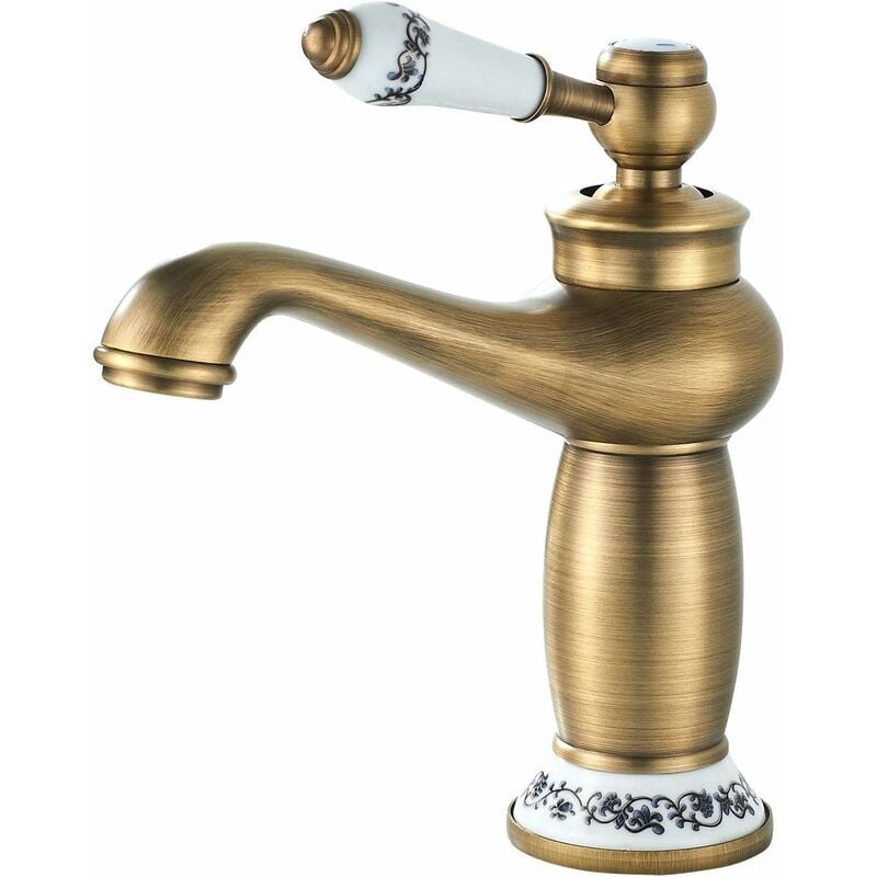 Bateria łazienkowa retro, bateria umywalkowa z ceramicznym uchwytem, bateria łazienkowa z ciepłą i zimną wodą, mosiężna