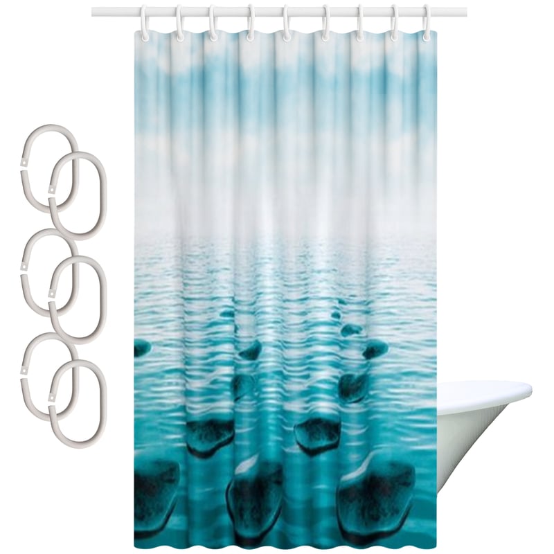 Zasłona prysznicowa Estiva tekstylna 120x200 wzór kamienie w wodzie