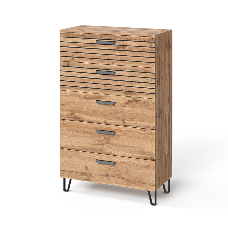 Vicco Kredens Amber, Oak Wotan, 80 x 127.6 cm z 5 szufladami