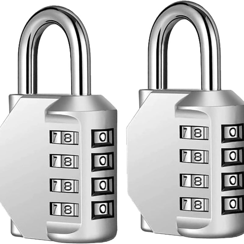 Kłódka szyfrowa 4-cyfrowa, wodoodporna kłódka ze stopu cynku do drzwi, szkół, siłowni i szafek (opakowanie 2 szt.), kolor srebrny