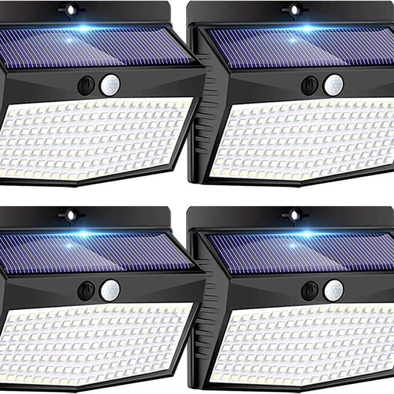 Lampa ścienna solarna, [138 diod LED/opakowanie 4 szt.] Lampa solarna z czujnikiem ruchu i 3 trybami oświetlenia, wodoodporna