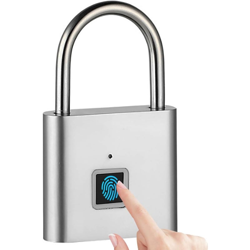 Kłódka na odcisk palca – bezkluczykowy zamek biometryczny do bram, pomieszczeń magazynowych, siłowni, z ładowaniem USB, srebrny