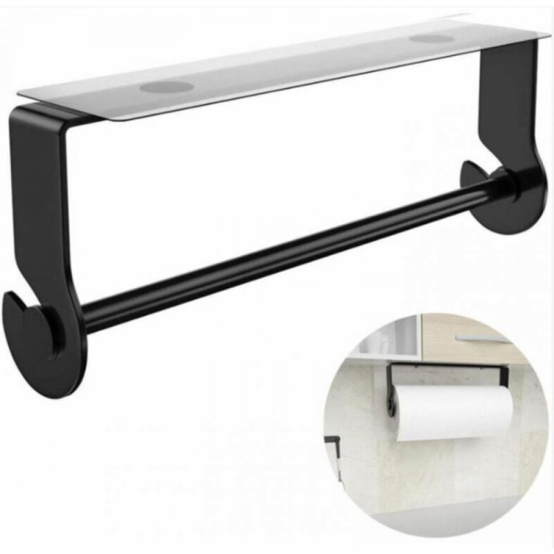 Samoprzylepny uchwyt na ręczniki papierowe pod szafką, odpowiedni do kuchni i łazienki, ze stali nierdzewnej, czarny.