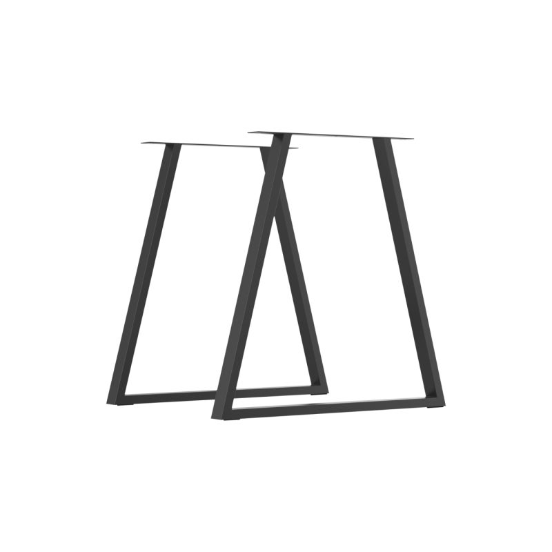 2-częściowe trapezowe nogi stołu z czarnej stali 70x72 cm – wytrzymałe i stylowe nogi do stołu, biurka lub konsoli, łatwy montaż