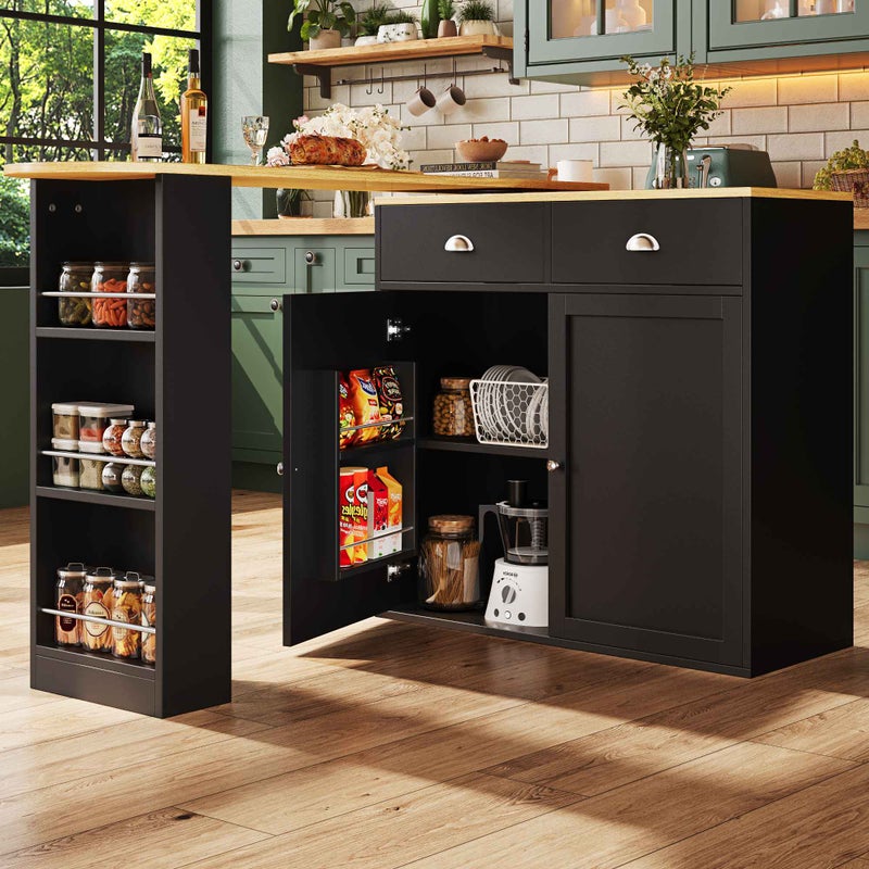 Obrotowy Stół Barowy 360° z Przechowywaniem – Wysoki Nowoczesny Czarny Mebel z Szufladami, Drzwiczkami i Półkami do Kuchni lub Salonu