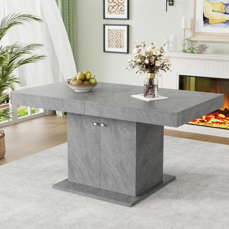 Rozkładany stół jadalny ze schowkiem, 140/180×80×76 cm, betonowy, automatyczny, teleskopowy, wielofunkcyjny