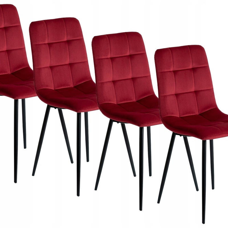 Zestaw Krzesło Tapicerowane Welurowe Kuchenne Do Jadalni Loft Bordo PERU 4x