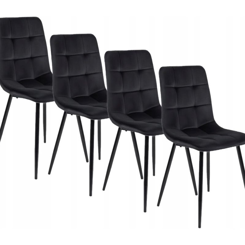 Zestaw 4 Krzeseł Tapicerowanych Welurowych Komplet Do Jadalni Czarne PERU