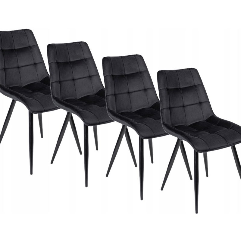 Zestaw 4 Krzeseł Tapicerowanych Welurowych Komplet Do Jadalni Czarne RIO