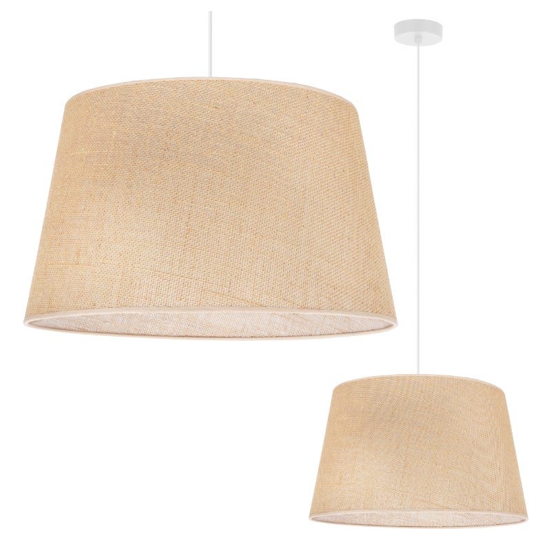 Lampa sufitowa wisząca Juta biała boho 1xE27 abażur okrągły stożek 44cm beżowy Light Home LH