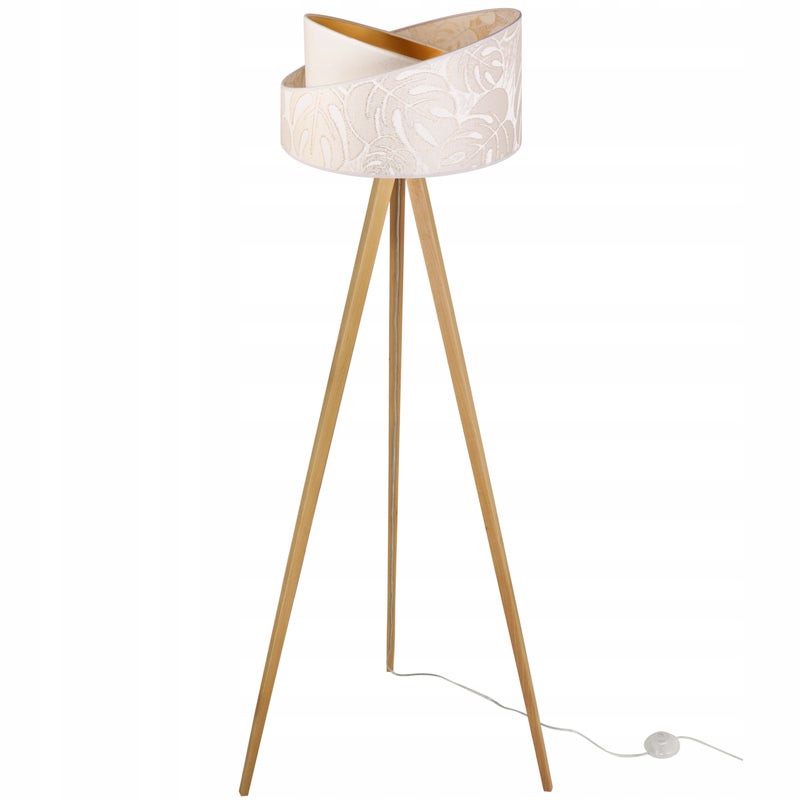 Lampa podłogowa stojąca Werona trójnóg drewno naturalny 1xE27 abażur tkanina okrągła kremowy Light Home LH
