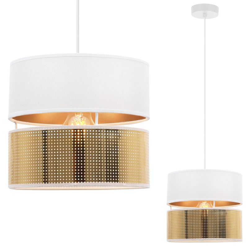 Lampa sufitowa wisząca Asti Duo biały 1xE27 abażur okrągły tuba 20cm biały/złoty Light Home LH