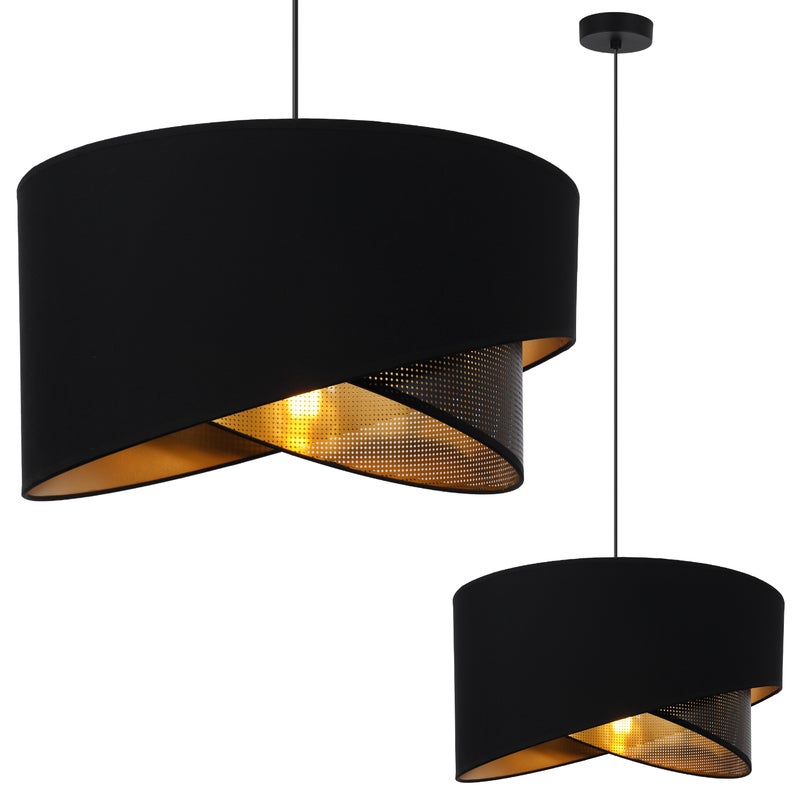 Lampa sufitowa wisząca Asti skos czarna glamour 1xE27 abażur okrągły skośny 45cm czarny/złoty Light Home LH