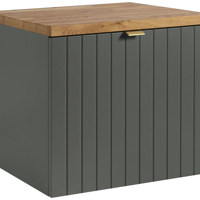 Szafka łazienkowa HARMO 51 cm zielona lakierowana blat dębowy frezowany front