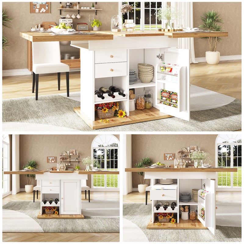 Rozkładany stół jadalny dla 4-6 osób z 1 szufladą i 2 drzwiami - 110/140 x 80 x 75 cm - MDF - Biały + naturalny