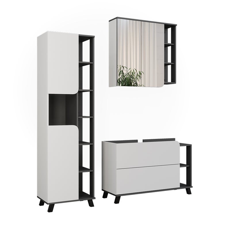 Vicco Zestaw mebli łazienkowych Karen, Biały/antracyt, 3 części