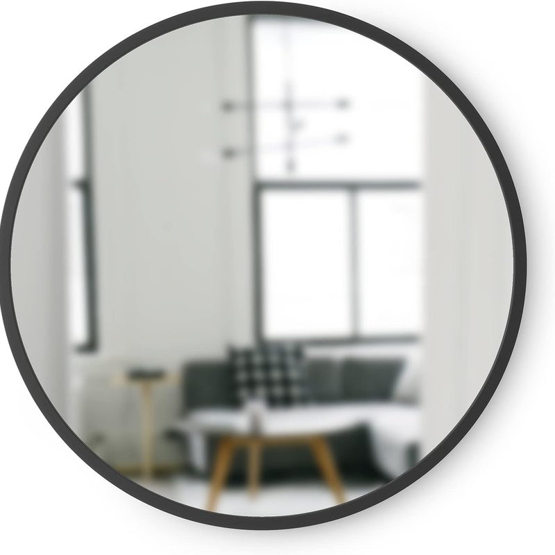 Owalne lustro ścienne z gumową ramą do salonu, łazienki, sypialni, przedpokoju i innych pomieszczeń, czarne, 40 x 40 cm