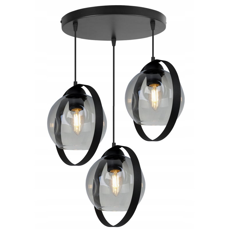 Lampa sufitowa wisząca modern 3xE27 klosz pierścienie czarny/srebrny Light Home LH