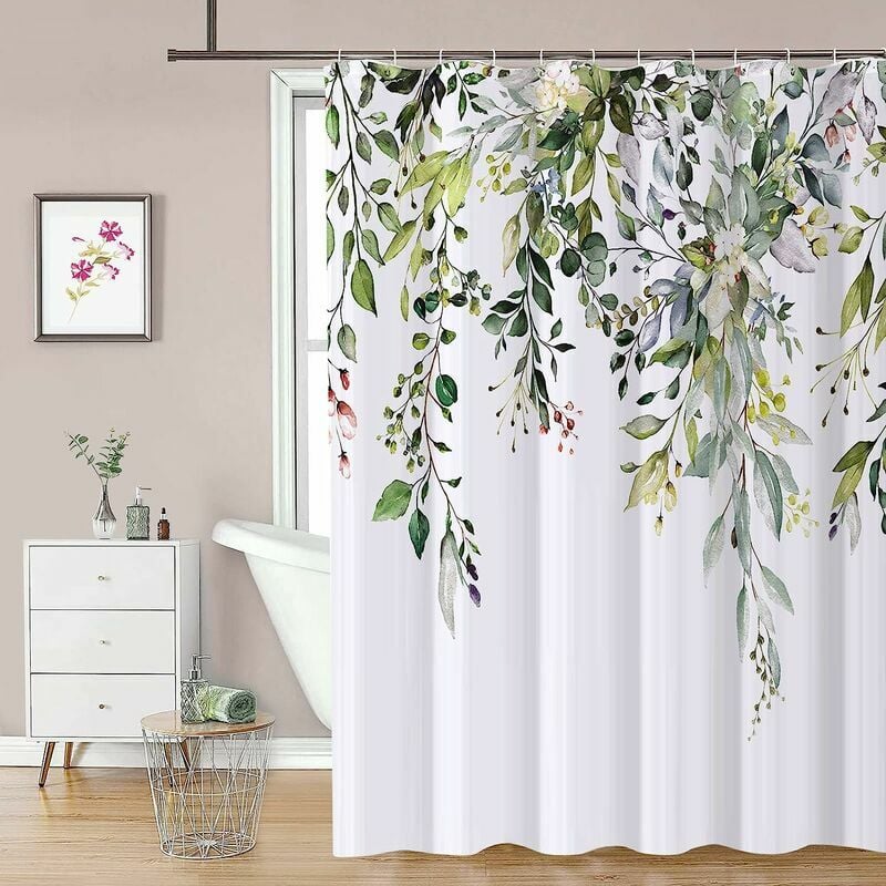 Kwiatowe zasłony prysznicowe z 12 haczykami, 180 x 180 cm, wodoodporna zasłona prysznicowa do łazienki, nadająca się do prania w pralce, szybkoschnąca