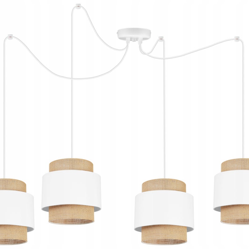 Lampa sufitowa wisząca Boho Pająk loft 4xE27 abażur juta biały Light Home LH