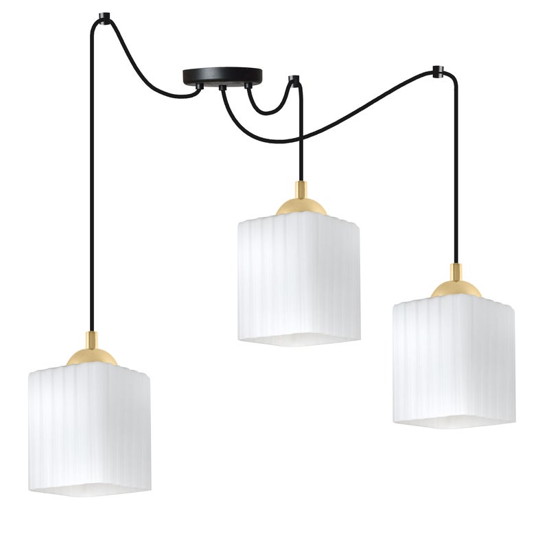 Lampa sufitowa wisząca Riffle Pająk loft 3xE27 klosz sześcian biały/złoty Light Home LH