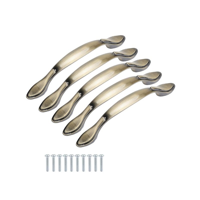 Zestaw 5 uchwytów vintage do szafek i drzwiczek meblowych, długość 13 cm (otwór 9,6 cm), brązowo-zielony