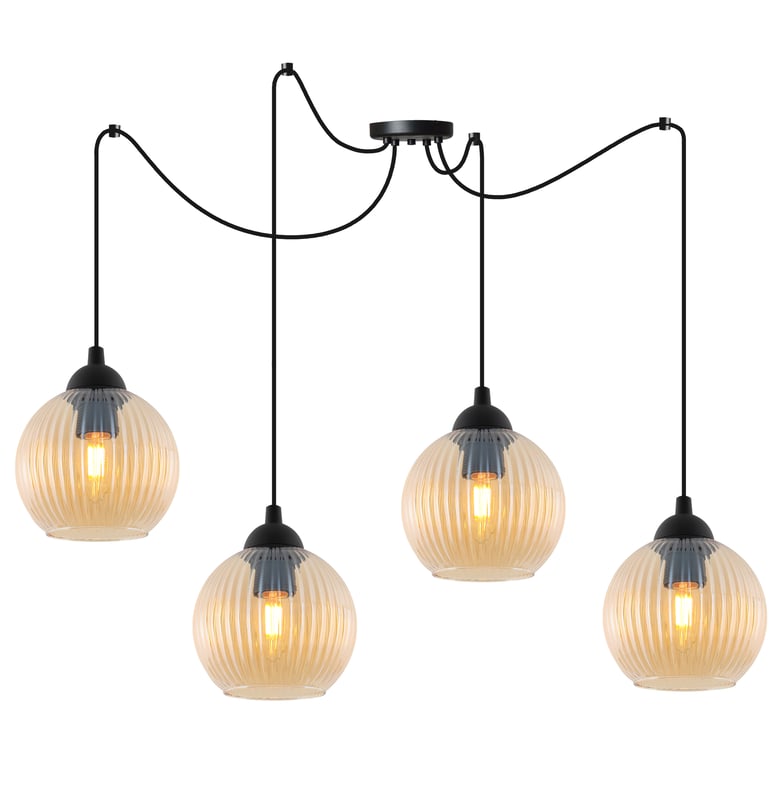 Lampa sufitowa wisząca Riffle Pająk loft 4xE27 klosz kula miodowa Light Home LH