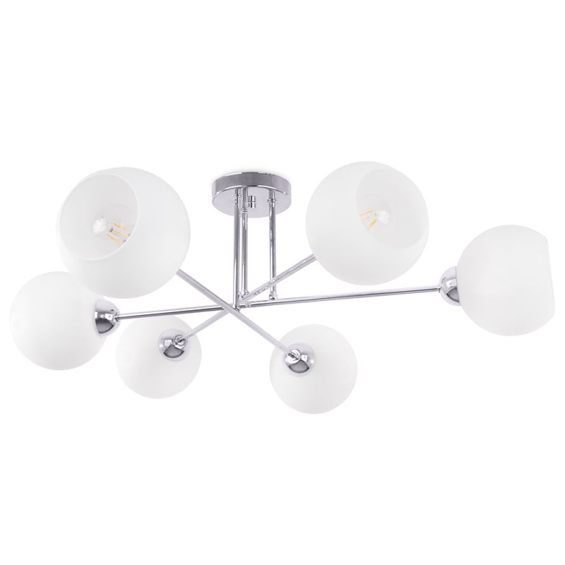 Lampa sufitowa wisząca ASTURIA modern 6xE27 klosz okrągły srebrny/biały Light Home LH