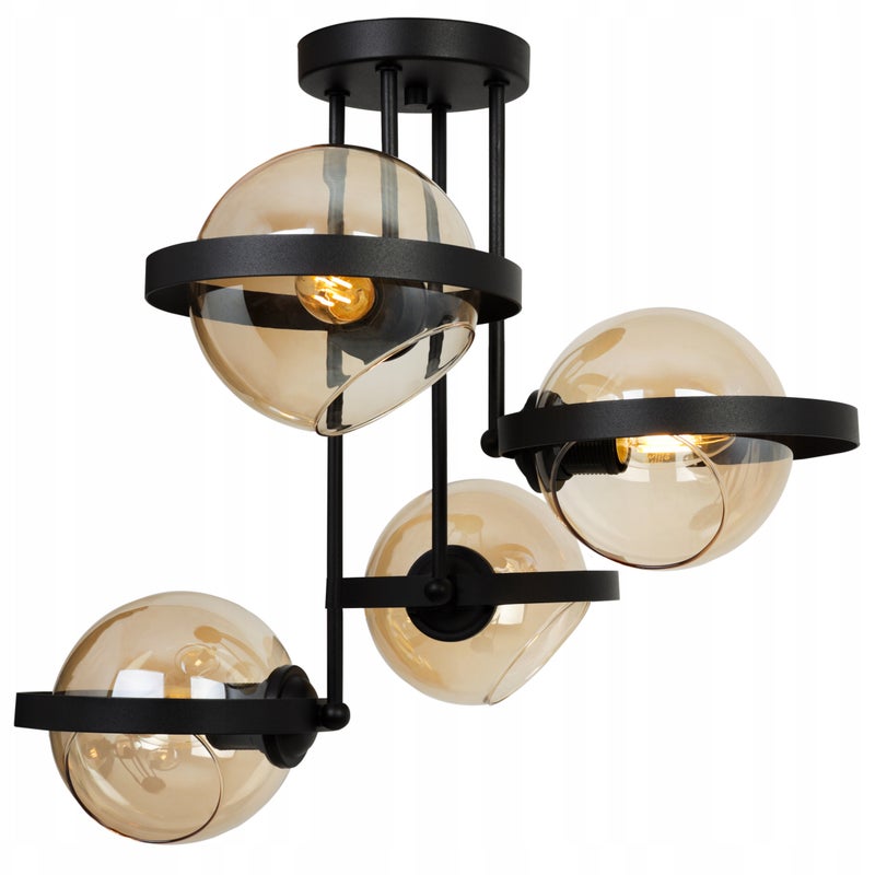 Lampa sufitowa wisząca modern 4xE27 klosz okrągły czarny/miodowy Light Home LH