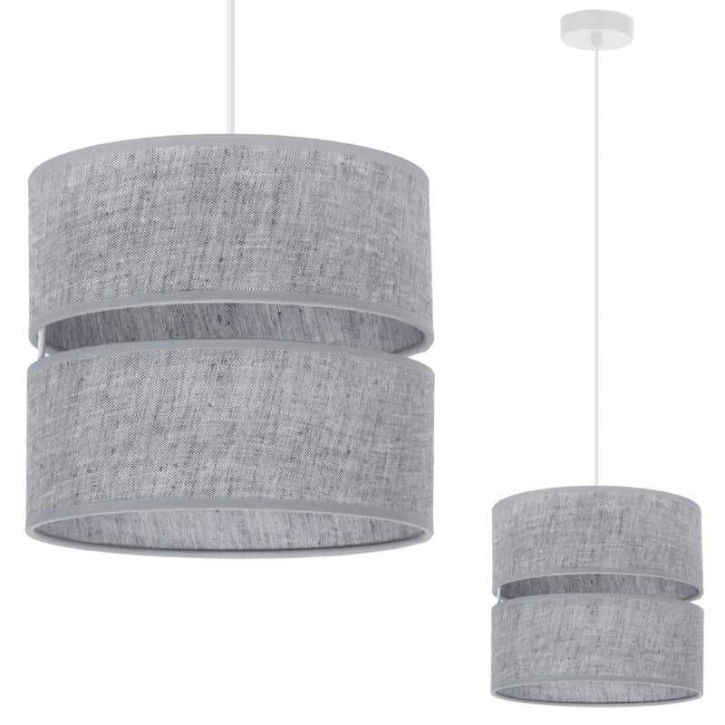 Lampa sufitowa wisząca Len Duo L04 biała glamour 1xE27 abażur okrągły tuba 20cm szary Light Home LH