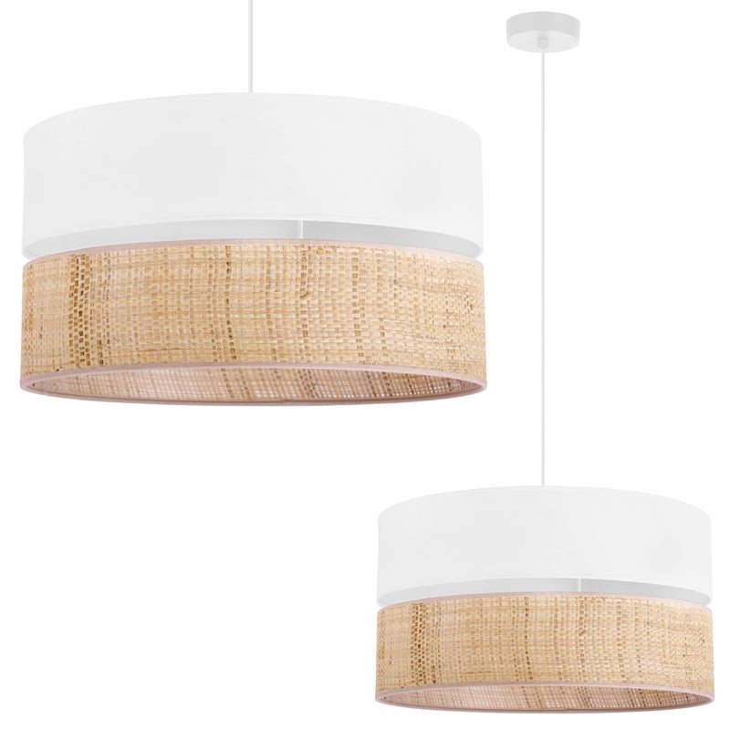 Lampa sufitowa wisząca Rattan Duo biała boho 1xE27 abażur okrągły beżowy/biały 45cm Light Home LH