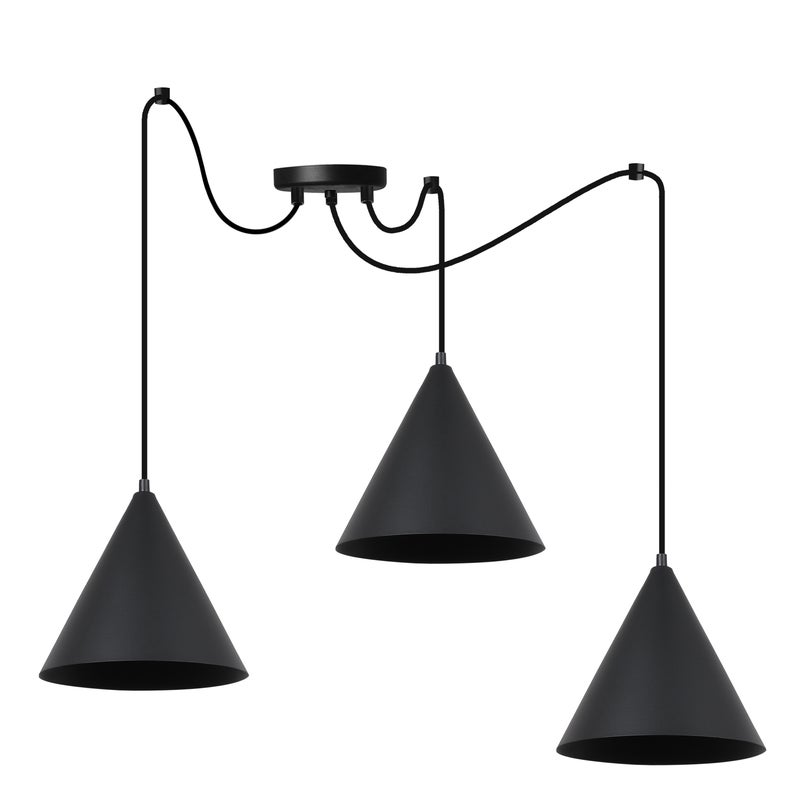 Lampa sufitowa wisząca Soho Pająk modern 3xE27 klosz stożek 27cm czarny Light Home LH