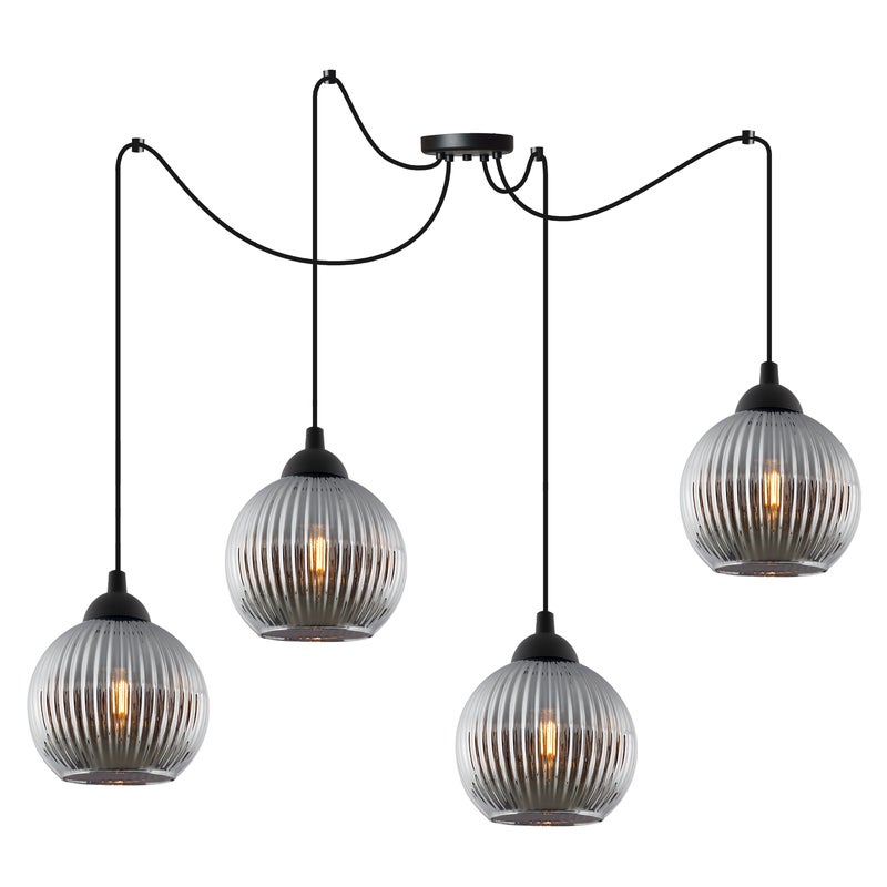 Lampa sufitowa wisząca Riffle Pająk loft 4xE27 klosz kula grafit Light Home LH