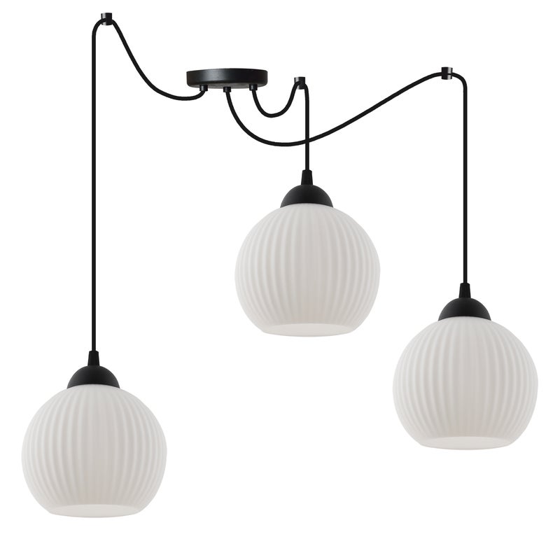 Lampa sufitowa wisząca Riffle Pająk loft 3xE27 klosz kula czarna/biała Light Home LH