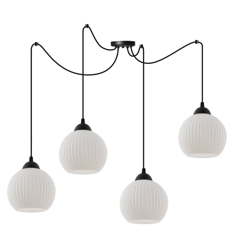 Lampa sufitowa wisząca Riffle Pająk loft 4xE27 klosz kula czarna/biała Light Home LH