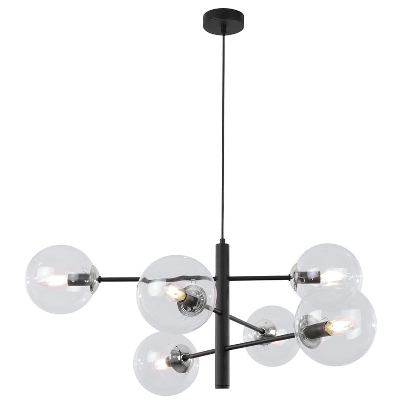 Lampa sufitowa wisząca Cannes czarna modern 6xE14 klosz szklany kula bezbarwna/srebrna Light Home LH